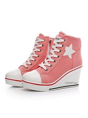 Wedge Sneakers for Women Platform Heel Lace Up Canvas Casual Shoes